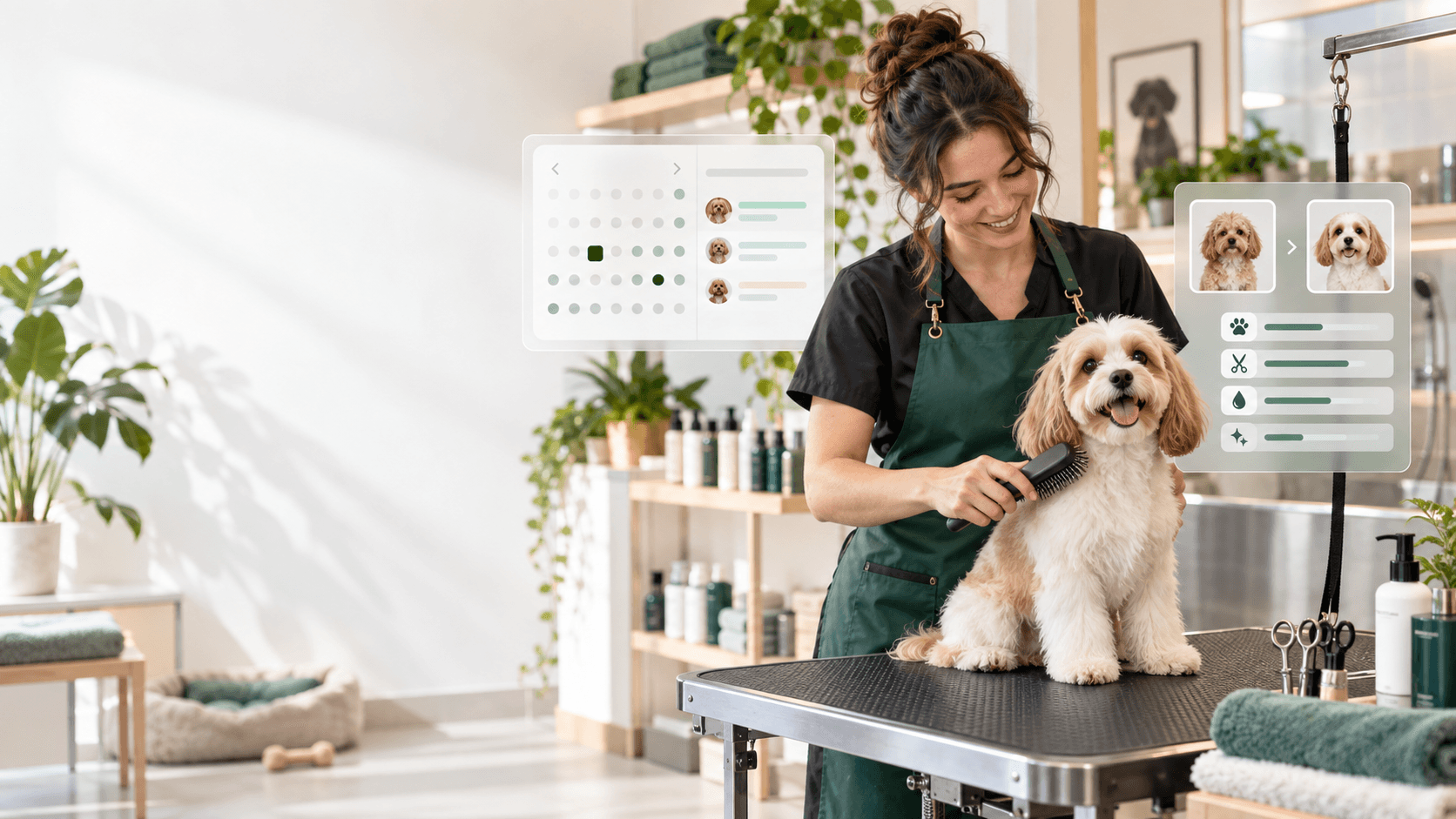 Pet kuaförün köpeğe bakım uygularken randevu ve bakım geçmişi paneli kullanması