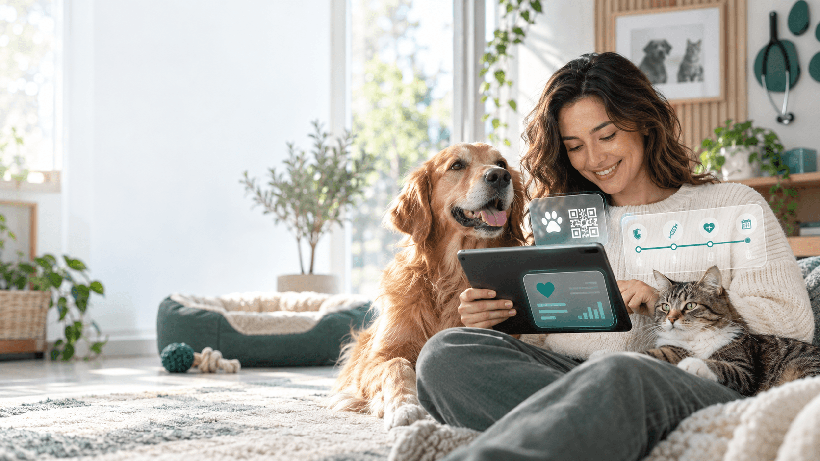 Evcil hayvan sahibinin köpek ve kedi sağlık profilini dijital tablet üzerinden takip etmesi